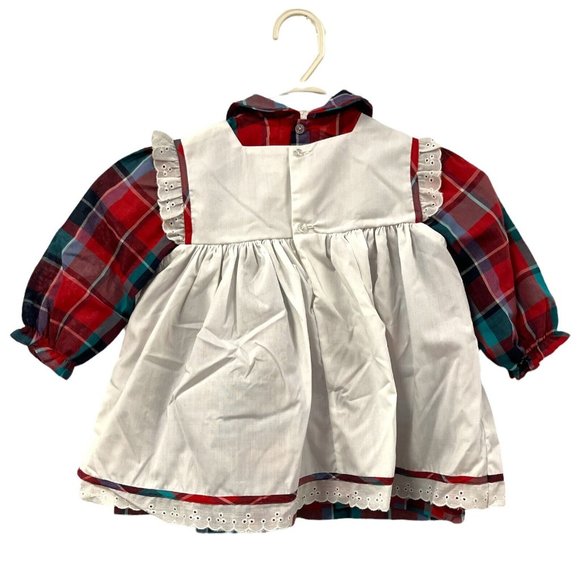Vintage Baby Togs Dress Size 2T months Plaid Square Collar Lace Christmas New - Picture 2 of 4